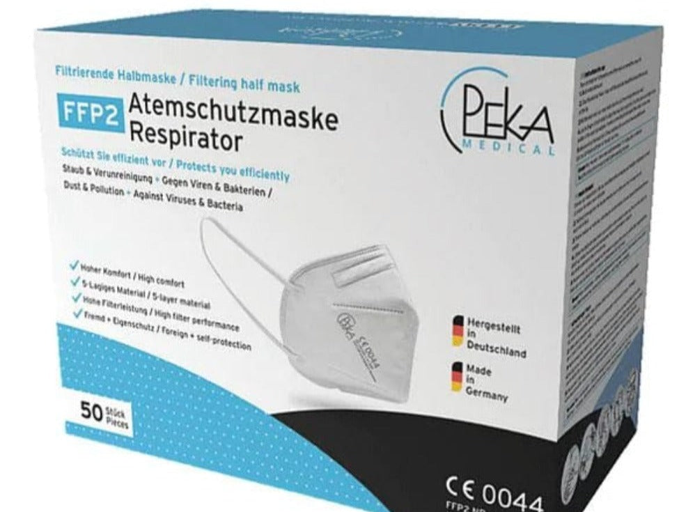 PEKA FFP2 Schutzmaske, 50er, CE zertifiziert, Premiumqualität, seitliche Ansicht powered by bagobag GmbH