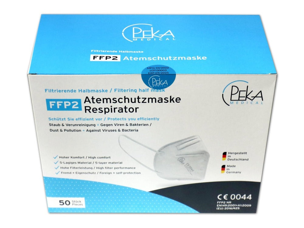 PEKA FFP2 Schutzmaske, aus Deutschland, Preistipp 50er Packung,  Zuverlässiger Schutz, von vorne- powered by bagobag GmbH 